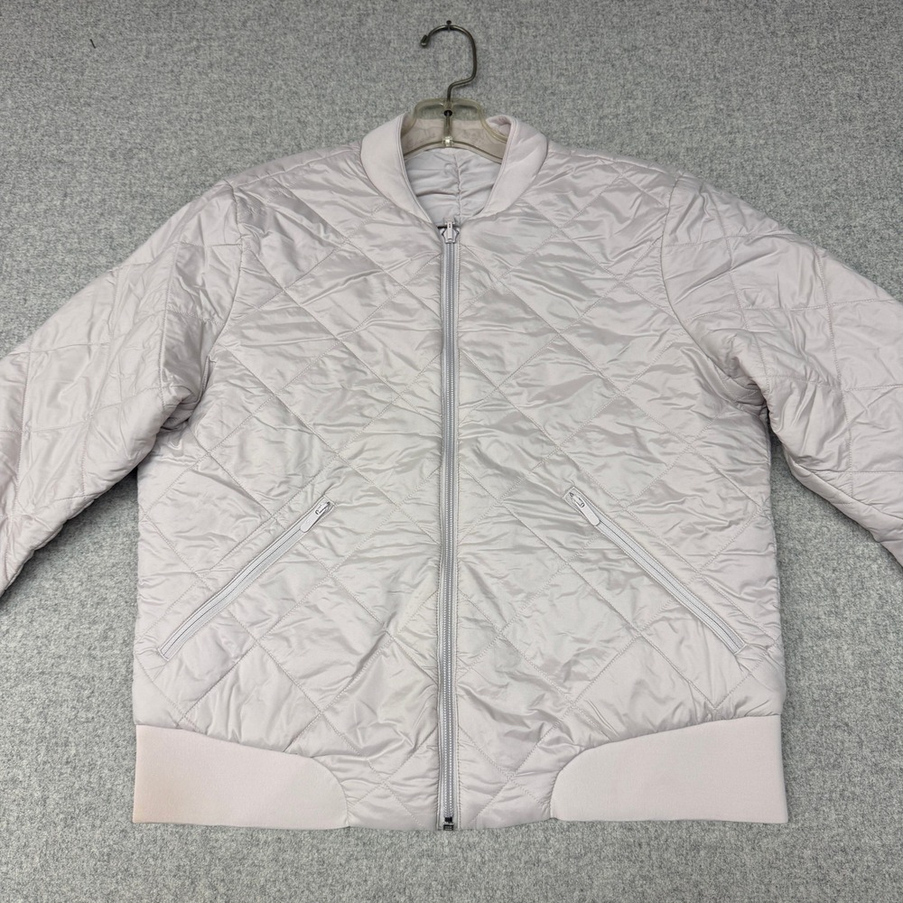 Lululemon Quilted Bomber Jacket Size 10 Pink Full Zip Lightweight Ruched Back